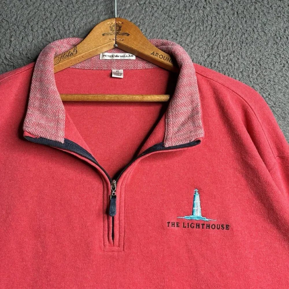 The Sea Pines Resort Peter Millar 1/4 Zip Pullover Sweater Coral Pink Men’s XL